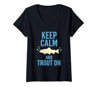 Mujer Pesca a Mosca Aguas del Norte Pesca Río Tranquilo Natural Camiseta Cuello V
