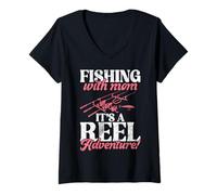 Mujer Pesca con mamá ¡Es una aventura de carrete! Pesca mamá Camiseta Cuello V