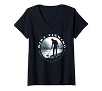 Mujer Pesca de Suciedad Detección de Metales River Hunter Hobby Camiseta Cuello V