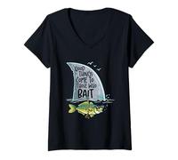 Mujer Pesca Divertida Las Cosas Buenas Vienen a Aquellos Que ceban Camiseta Cuello V