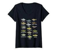 Mujer Pesca Tipos de Especies de Peces de Agua Dulce Biología Camiseta Cuello V