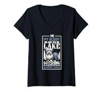 Mujer Pesca y Bearded Collie Camiseta Cuello V