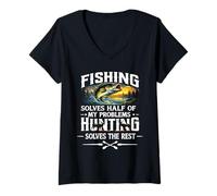 Mujer Pesca y Caza Resuelve mis Problemas Sarcástico Dicho Divertido Camiseta Cuello V