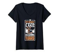 Mujer Pesca y Manchester Terrier Camiseta Cuello V