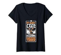 Mujer Pesca y Manchester Terrier Camiseta Cuello V
