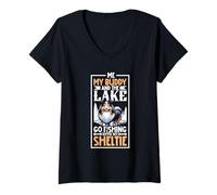 Mujer Pesca y Shetland Sheepdog Camiseta Cuello V