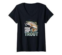 Mujer Pescado Alrededor Encuentra truchas Camiseta Cuello V
