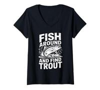 Mujer Pescado Alrededor Y Encuentra Trucha Pesca Vintage Camiseta Cuello V