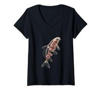 Mujer Pescado Flor de Cerezo Aguas Tranquilas Fusión Camiseta Cuello V