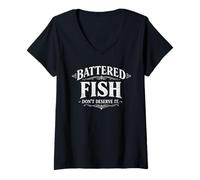 Mujer Pescado rebozado No lo mereces Divertido Mariscos Juego de Palabras Humor Camiseta Cuello V