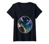 Mujer Pescador Astronauta Espacio Pescador Universo Solo Sueño Camiseta Cuello V