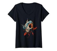 Mujer Pescador Carpa Pescado Camiseta Cuello V