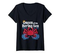 Mujer Pescador De Cangrejo Real De Alaska Queen of The Bering Sea Camiseta Cuello V