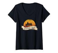 Mujer Pescadores Cumpleaños nacido en 1942 Barcos-pesca Pescar Camiseta Cuello V