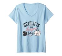 Mujer Peso Muerto y Bolsas de pañales Funny Gym Mom Camiseta Cuello V