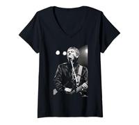 Mujer Pete Shelley Buzzcocks Live París por Phil Nicholls Camiseta Cuello V
