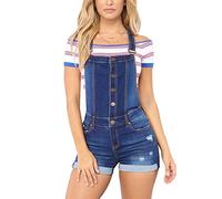 Mujer Peto Vaquero Cortos Talla Grande Mono Jumpsuits Pantalón Corto De Jeans Sin Mangas Bolsillos Azul Marino XL
