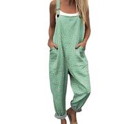 Mujer Peto Verano Largo Playsuit Casual Cómodos Color Sólido Pantalones con Tirante de Casa con Bolsillos Baggy Ligero Salopettes Curvy Algodón y Lino Mono Jumpsuit Completo de Playa, Menta verde