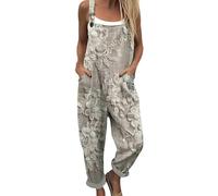 Mujer Peto Verano Largo Playsuit Casual Cómodos Color Sólido Pantalones con Tirante de Casa con Bolsillos Baggy Ligero Salopettes Curvy Algodón y Lino Mono Jumpsuit Completo de Playa, Color blanco