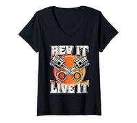 Mujer Petrolhead Car Tuning Drifting Motorsport Rev It Live It Camiseta Cuello V