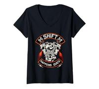 Mujer Petrolhead Car Tuning Drifting Shift Happens Quick Camiseta Cuello V