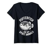 Mujer Pez Globo Espíritu Animales Pez Globo Divertido Pez Globo Camiseta Cuello V