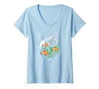 Mujer Pez payaso Anemonefish Burbujas Agua Frutiger Aero Y2K Estilo Camiseta Cuello V