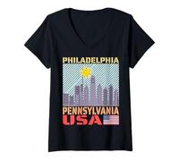 Mujer Philadelphia Skyline Pennsylvania - America USA Hito Camiseta Cuello V