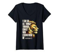 Mujer Philippians 4:13 Religious Lion Strengthens Christian Camiseta Cuello V