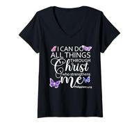 Mujer Philippians 413 I Can Do All Things Through Christ Christian Camiseta Cuello V