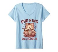 Mujer Pho Cat Comiendo Fideos Comida Vietnamita Camiseta Cuello V