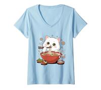 Mujer Pho Cat Lover Palillos Vietnamitas Fideos Comida Asiática Camiseta Cuello V