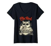 Mujer Pho Gato Real Comiendo Fideos Vietnam Viaje Foodie Camiseta Cuello V