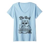 Mujer Pho Gato Real Comiendo Fideos Vietnam Viaje Foodie Camiseta Cuello V