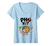 Mujer Pho Kit Ingredients Receta de Sopa de Fideos asiáticos Camiseta Cuello V