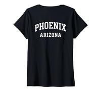 Mujer Phoenix Arizona White Curvo College Style Back Text PHX AZ Camiseta Cuello V