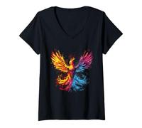 Mujer Phoenix Reborn Phoenix Rising Fire Phoenix Bird Rejuvenecimiento Camiseta Cuello V