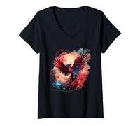 Mujer Phoenix Rising Fire Phoenix Bird Rejuvenecimiento de Aves míticas Camiseta Cuello V