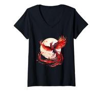 Mujer Phoenix Rising Fire Phoenix Bird Rejuvenecimiento de Aves míticas Camiseta Cuello V