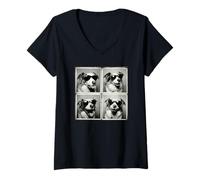 Mujer Photobooth Selfies Sunglasses Blue Merle Australian Shepherd Camiseta Cuello V