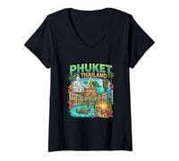 Mujer Phuket Tailandia Travel Souvenir City Landmark Turista Regalo Camiseta Cuello V
