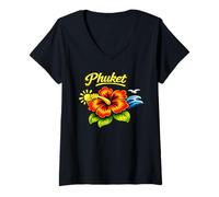 Mujer Phuket Tailandia Tropical Beach Flower Design Camiseta Cuello V