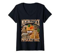 Mujer Physically Thicc Funny Capybara Meme Bootleg Y2K Gráfico Camiseta Cuello V