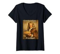 Mujer Pi Day Gravity is Easy Pi es difícil Divertido Newton Science Pun Camiseta Cuello V
