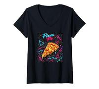 Mujer Pi Day Pizza Pi Pie 80s Retro Ciencia Divertido Profesor de Matemáticas Camiseta Cuello V