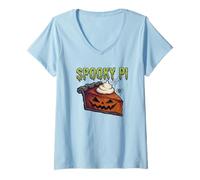 Mujer Pi Day Spooky Pi Halloween Pastel de Calabaza matemáticas Friki Ciencia Juego de Palabras Camiseta Cuello V