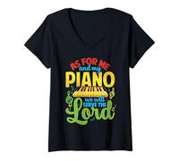 Mujer Piano Serve The Lord Christian Piano Player Teclado Pianista Camiseta Cuello V