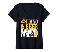 Mujer Piano y Cerveza por eso Vine Hoy aquí Camiseta Cuello V
