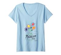 Mujer Picasso Flores Dibujo Clásico Arte Gráfico Camiseta Cuello V