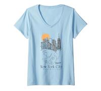 Mujer Picasso Peace Dove Nueva York Horizonte Paisaje Urbano Arte Dibujo Camiseta Cuello V
